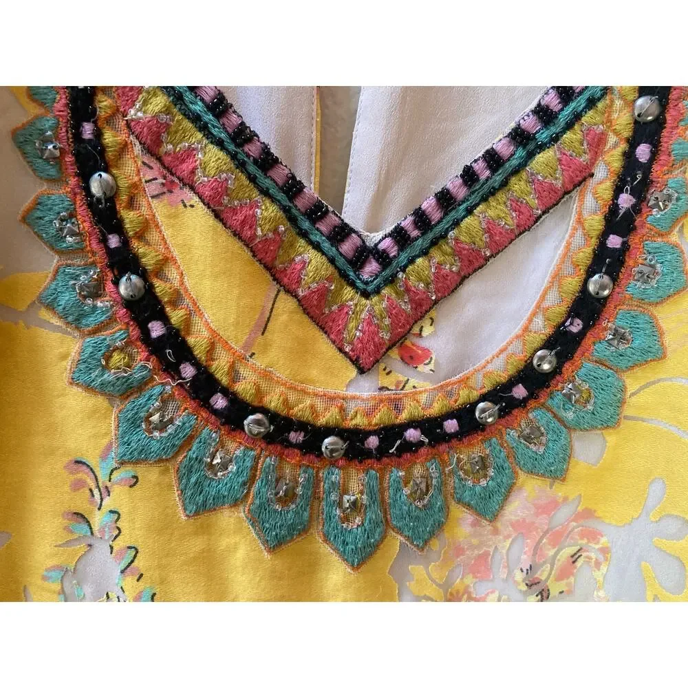 Vineet Bahl Anthropologie Yellow Floral Embroidery Maxi Dress ~ Sz 0 ~ LOVE! - Picture 3 of 10